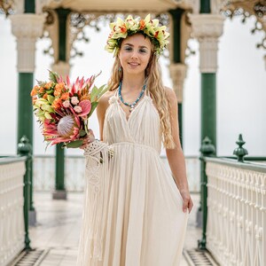 Summer Boho Dress, Ruffle Cotton Bohemian Dress, Sleeveless Boho Dress, Off White Cotton Dress, Strappy Open-Back Maxi Dress image 3