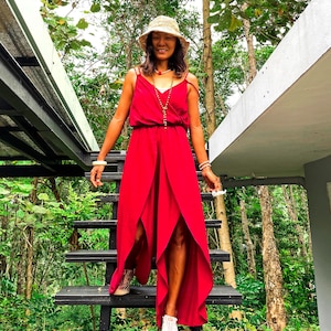 red overall dress womens Amazon.com: Yeokou Womens Overall Dress Cotton Barrel Midi Travel Dress Loose Fit Adjustable Straps Big Pockets Jumpsuits(Red-S) : Clothing, Shoes & Jewelry