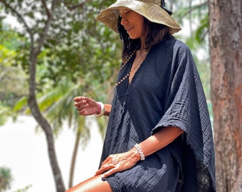 Black Women Kimono, Black Women Cover Up, Black Cotton Cover Up, Black Cotton Kimono, Beach Black Kimono, Beach Black Cover Up, Beach Cover
