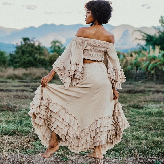 Long Skirt Women Skirt Brown Skirt Cotton Skirt Skirt and Top Ruffle Skirt Maxi Skirt Ruffle Cotton Skirt Summer Skirt Plus Size Etsy