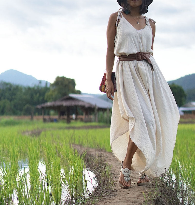 Boho Dress Bohemian Dress White Jumpsuit Dress Harem image 0