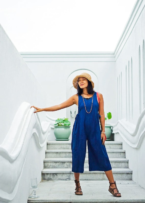Mono de lino ropa de lino mono de lino azul lino para mujer ropa indigo indigo azul mono azul oscuro mono azul claro Etsy Espana