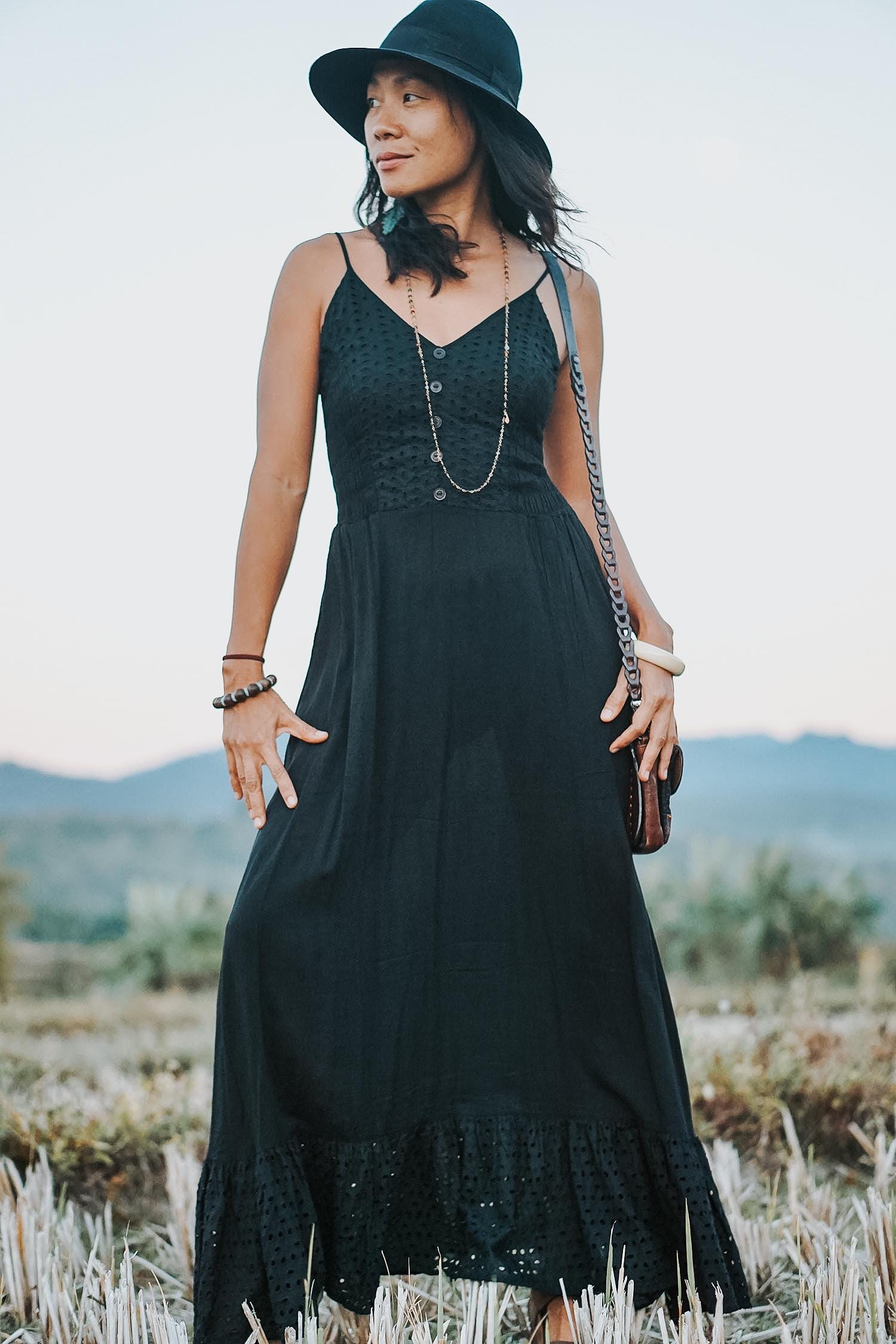 white christmas dresses Waves Maxi Dress in Black | Off the Shoulder Cotton Maxi Dress main image 0