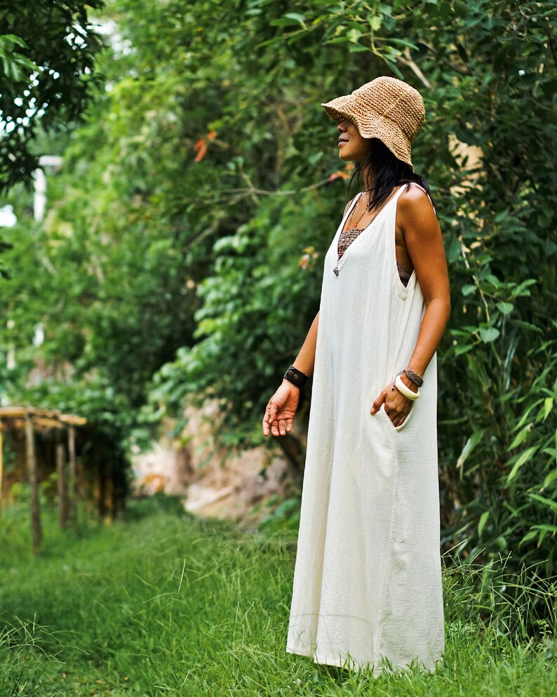 White Cotton Overalls — Loose Summer Jumpsuit, Sleeveless Wide-Leg One-Piece Outfit, Casual Boho Style Women, Pocket Off Minimalist Overall image 9