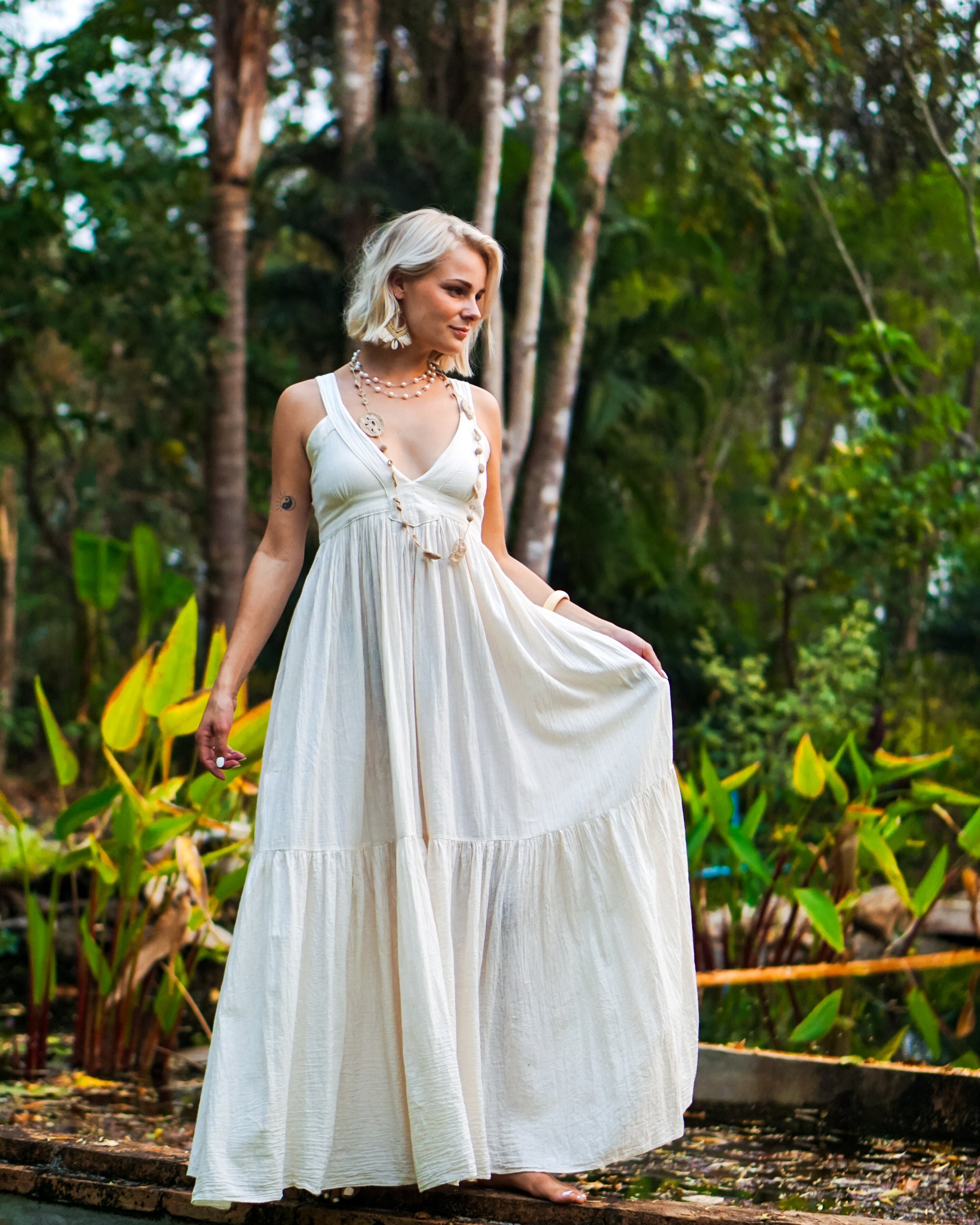 White Cotton Maxi Dress, Summer Cotton Long Dress, Off White V-Neck Dress, Summer Long Dress, Sleeveless Long White Dress, Maxi White Dress