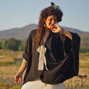 Schwarzer Kimono für Damen, Kimono Boho, Kimono Cardigan, Kimono, Schwarzer Kimono Damen, Schwarzer Kimono, Schwarze Kimono Jacke, Kimono Bild 4