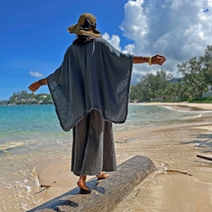 Niebieskie nakrycie, Bawełniane nakrycie, Letnie nakrycie, Nakrycie plażowe, Kimono plażowe, Nakrycie z falbankami, Niebieskie kimono, Bawełniane kimono, Nakrycie plażowe zdjęcie 10