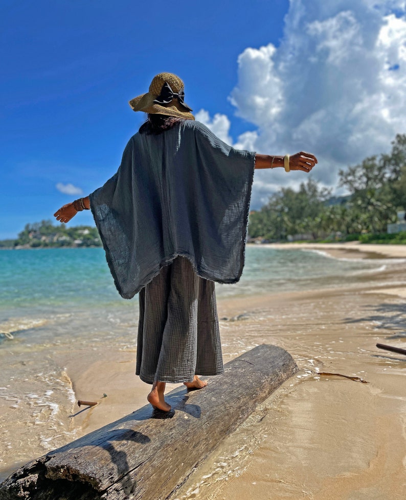 Niebieskie nakrycie, Bawełniane nakrycie, Letnie nakrycie, Nakrycie plażowe, Kimono plażowe, Nakrycie z falbankami, Niebieskie kimono, Bawełniane kimono, Nakrycie plażowe zdjęcie 10