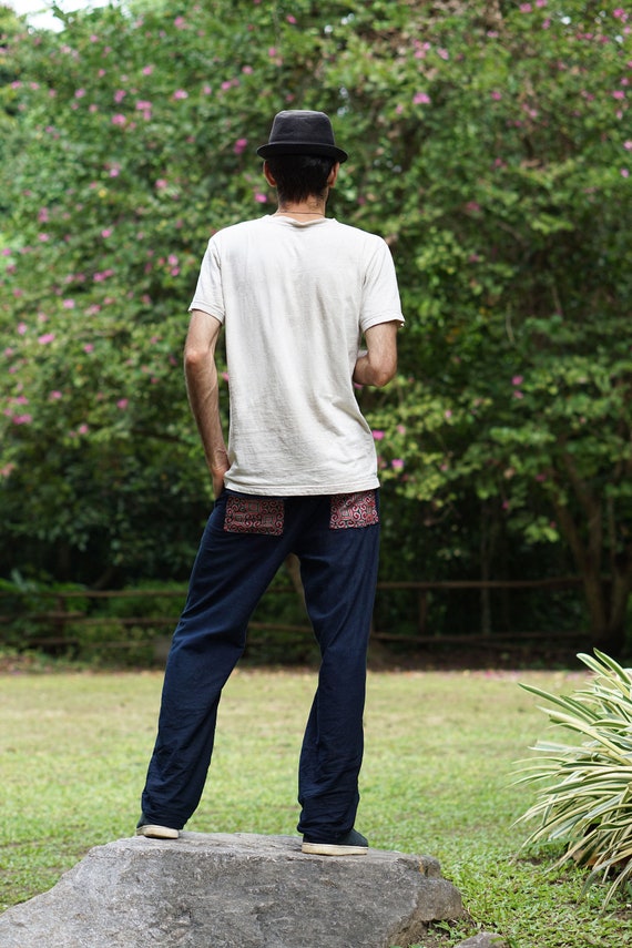 Custom Size Blue Hemp Summer Pants With 
