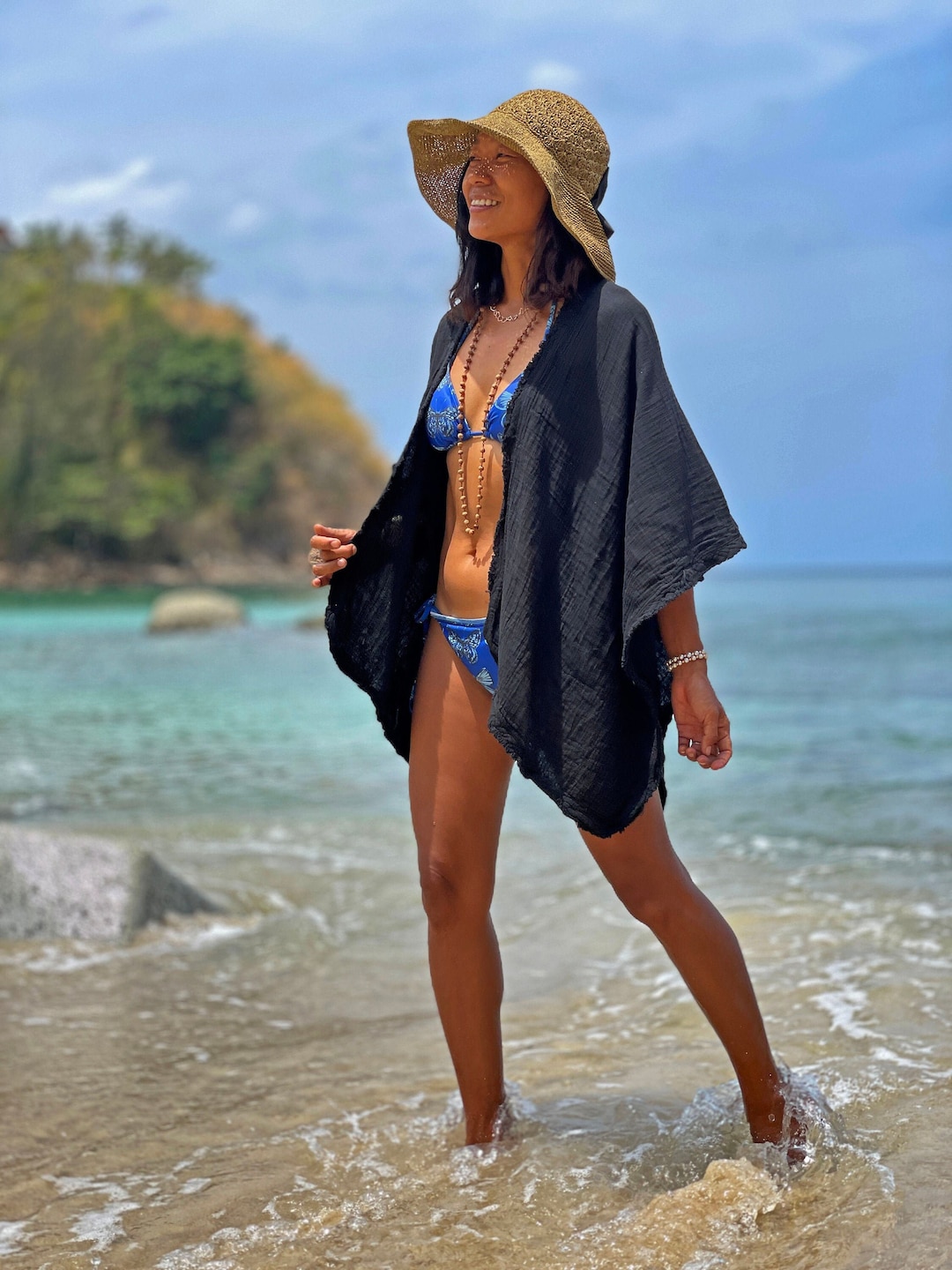 Kimono De Playa Kimono Playa Boho Mujer Cardigan Largo 128cm