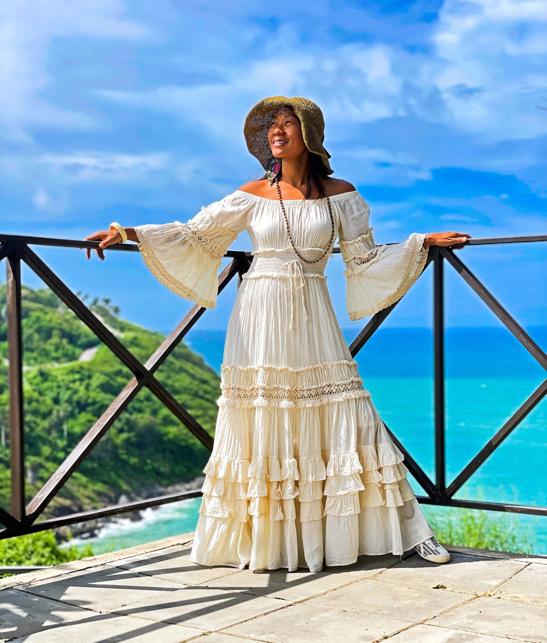 White boho 2025 gypsy dress