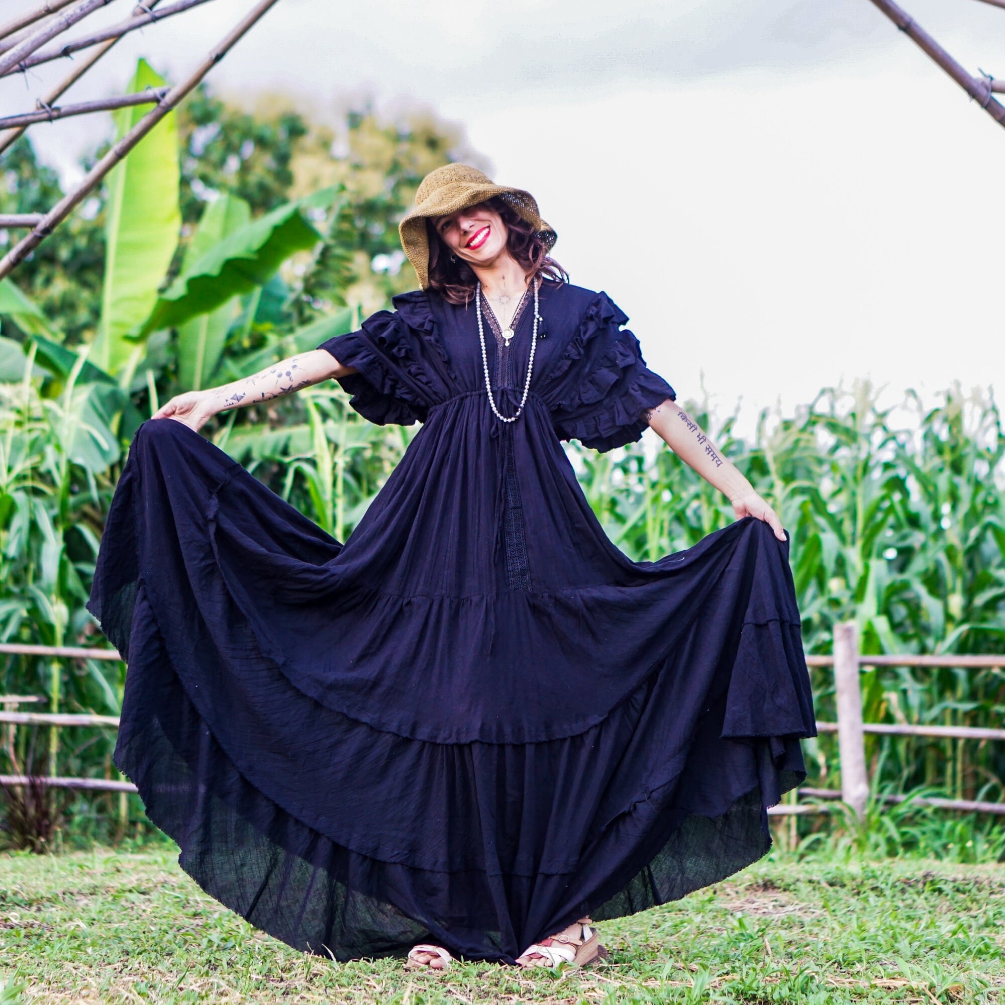 Black Cotton Dress Etsy