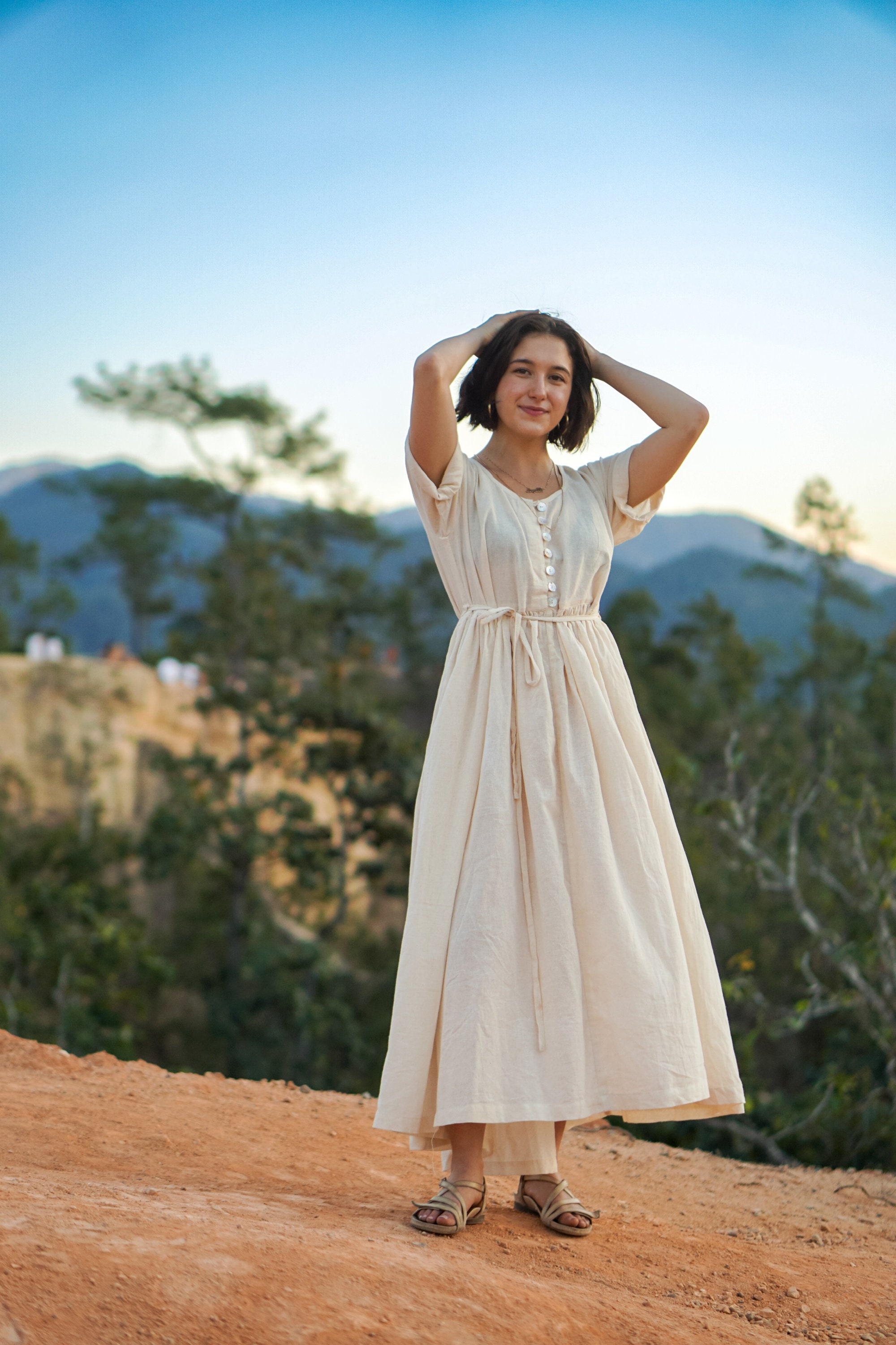 Empire Waist Cotton Maxi Dress: Unbleached Fabric, Shell Buttons / Free  Shipping - Etsy