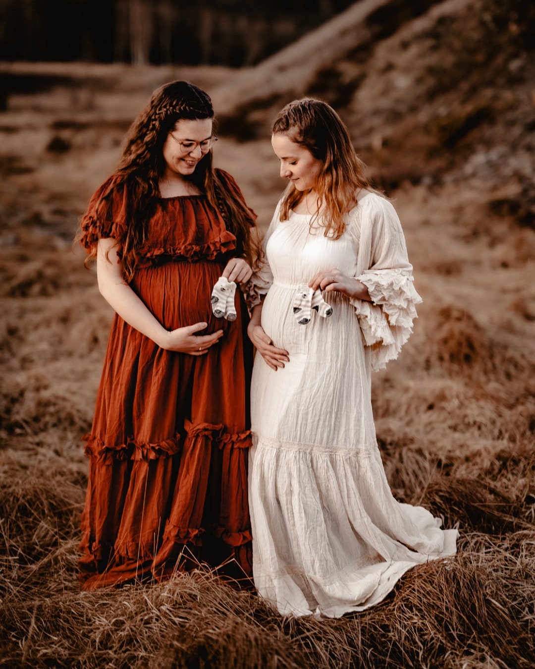 Women's Boho Dress, Rust Maternity Dress, Dress for the Session