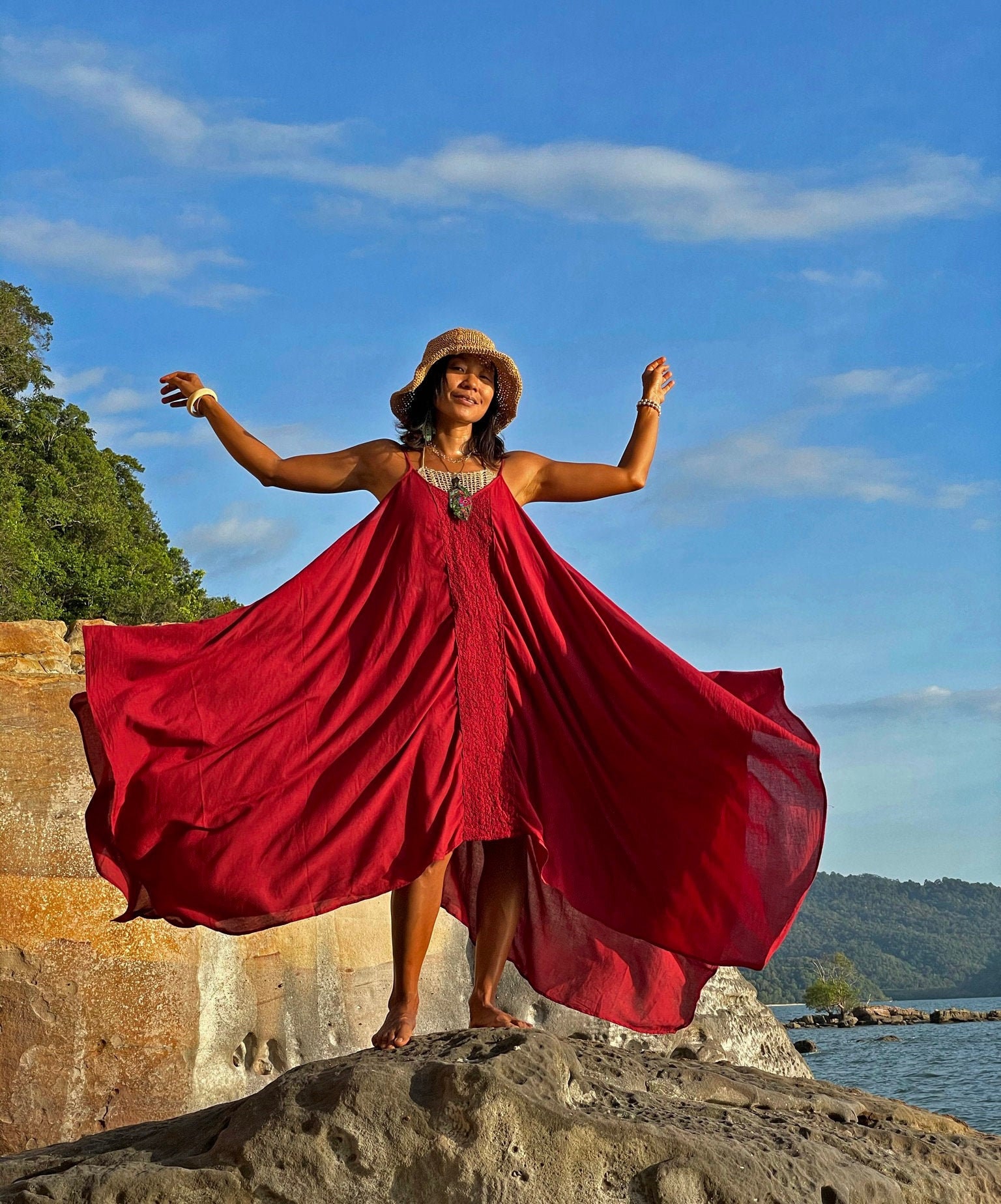 Long Red Asymmetric Lace Dress for 
