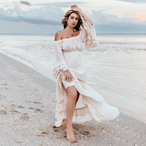 boho off shoulder white lace women summer dress Off White Lace Maxi Dress — Boho Wedding Guest Dress, Off-shoulder Cotton  Dress, Flowy Summer Event Outfit Women, Beach Vacation Long Lace