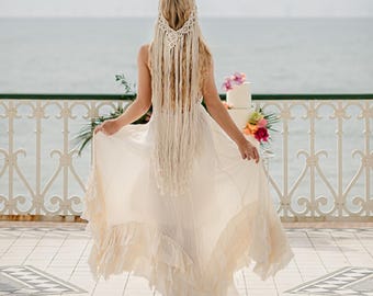 Summer Boho Dress, Ruffle Cotton Bohemian Dress, Sleeveless Boho Dress, Off White Cotton Dress,  Strappy Open-Back Maxi Dress
