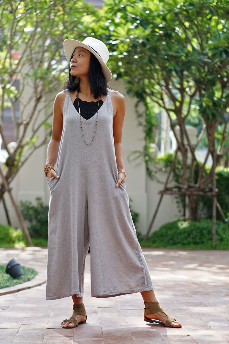 Overall for Women Grey Cotton Capri Overall with Pockets Etsy