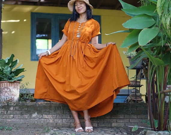 burnt orange boho maxi dress