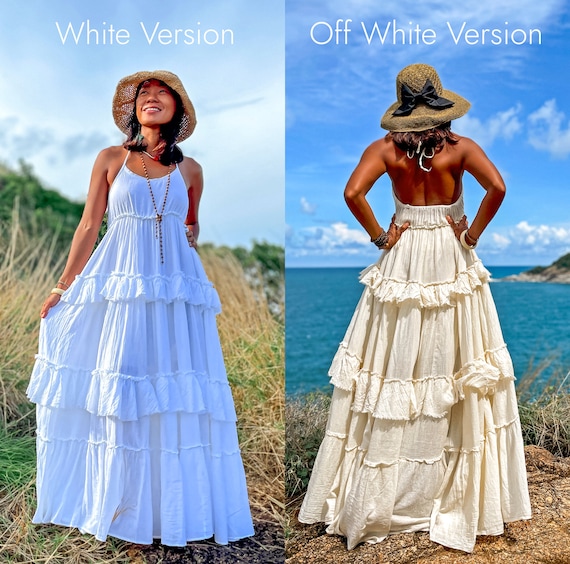 Witte jurk met ruches lange jurk met ruches maxi jurk met ruches backless ruche jurk witte katoenen jurk katoenen jurk dames lange jurk dames lange jurk dames Etsy Nederland