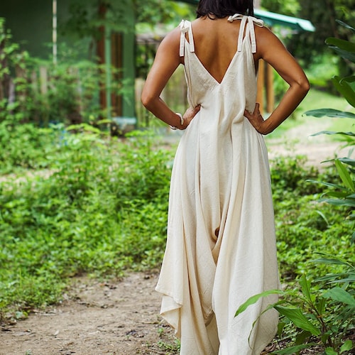 Long Linen Khaki Dress With High Neck and Adjustable Waist Belt, Avant  Garde Maxi Dress With Open Back for Women, Japanese Style, Plus Sizes - Etsy
