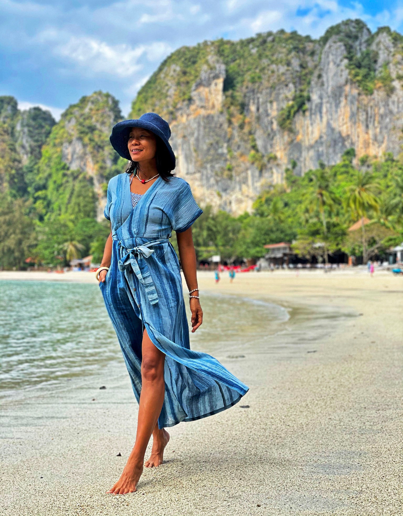 Maxi V Neck Boho Dress for Women Long 