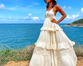 Boho Dress, Bohemian Dress, White Boho Dress, Maxi Boho Dress, Long Boho Dress, Ruffle Boho Dress, Wedding Boho Dress, Women Dress, Dress