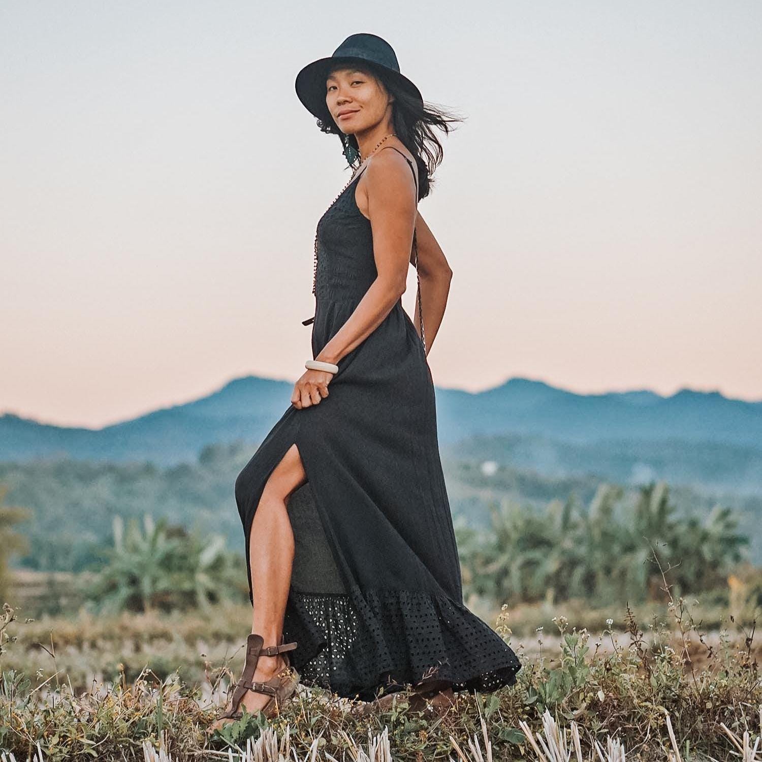 Black Maxi Dress  Cotton Lace Evening Dress, Flowy Elegant Long Dress,  Simple Chic Night Outfit Women, Black Vacation Flare Maxi Dress - Etsy