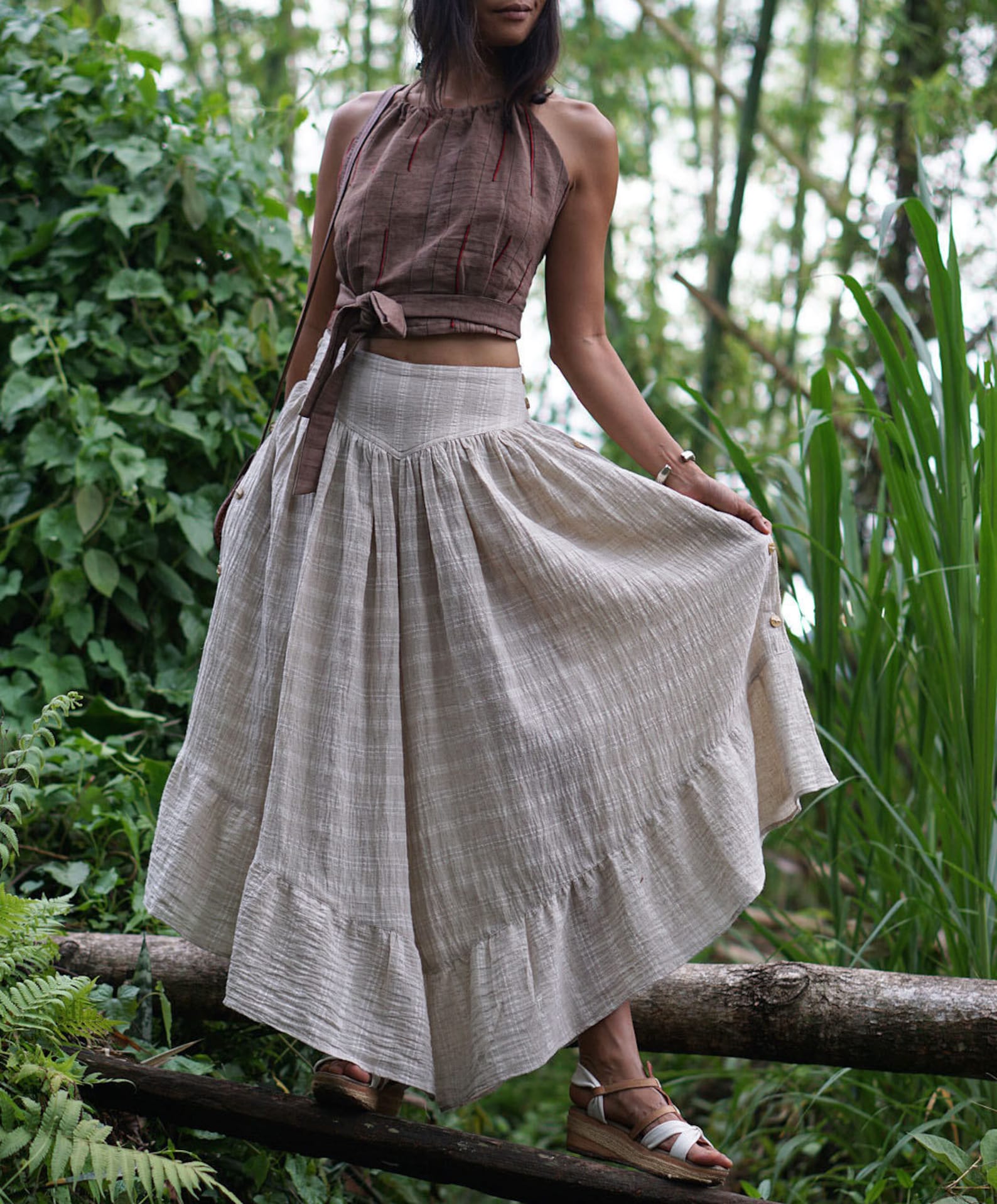 Summer Boho Linen Hemp Skirt Pant for Women Elegant Striped Etsy
