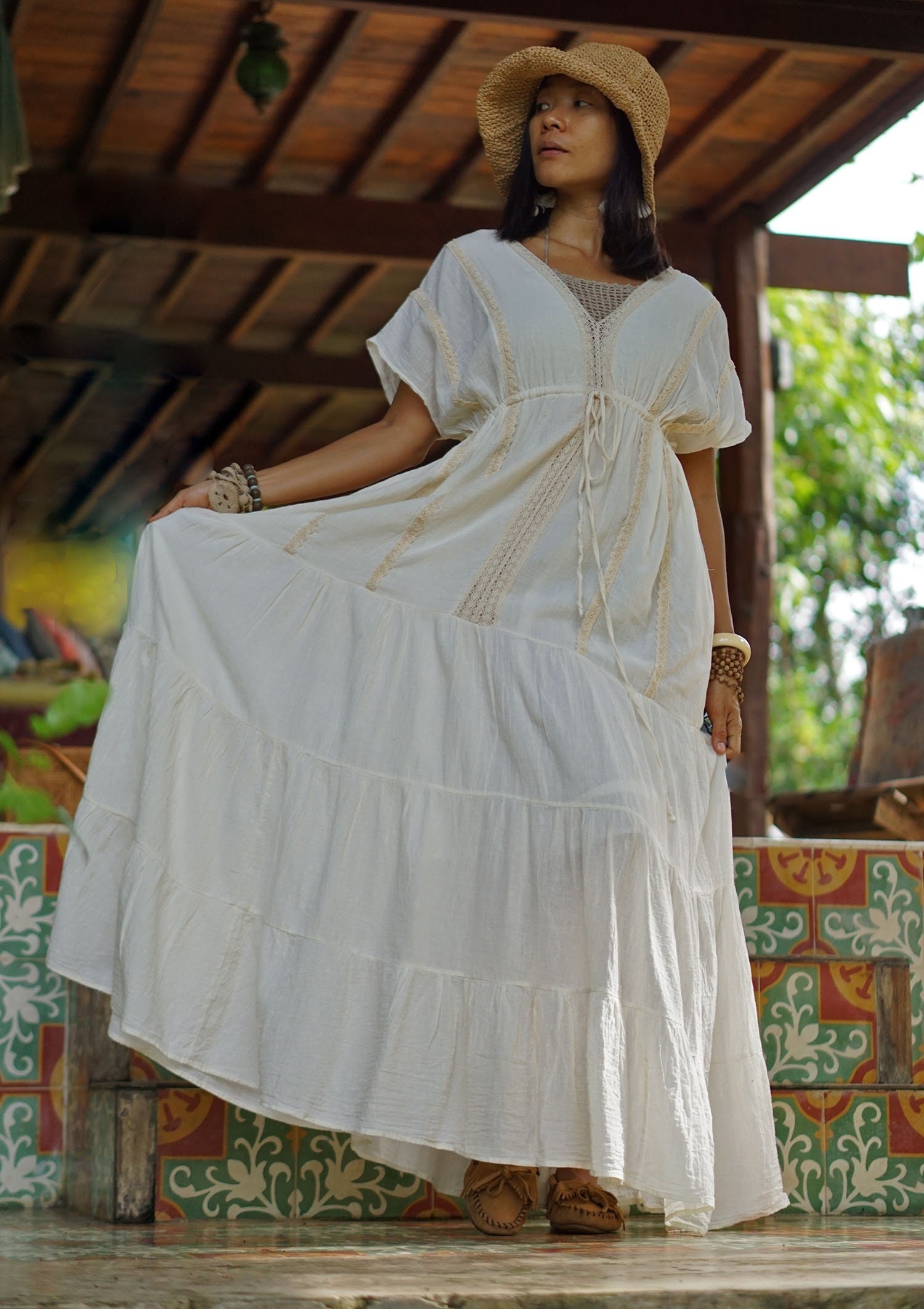 bohemian plus size white dress