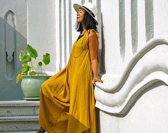 Jumpsuit Women, Harem Jumpsuit, Yellow Jumpsuit, Plus Size Clothing, Summer Overall, Hippie Jumpsuit, Wide Leg Jumpsuit, Loose Romper