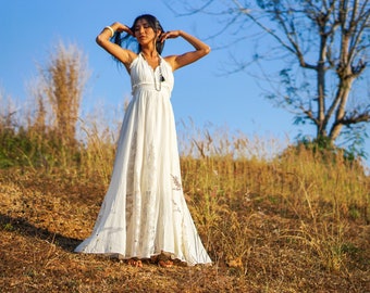 Boho-Kleid, böhmisches Kleid, Boho-Hochzeitskleid, böhmisches Hochzeitskleid, Frauen-Boho-Kleid, weißes Boho-Hochzeitskleid, Boho-Kleid