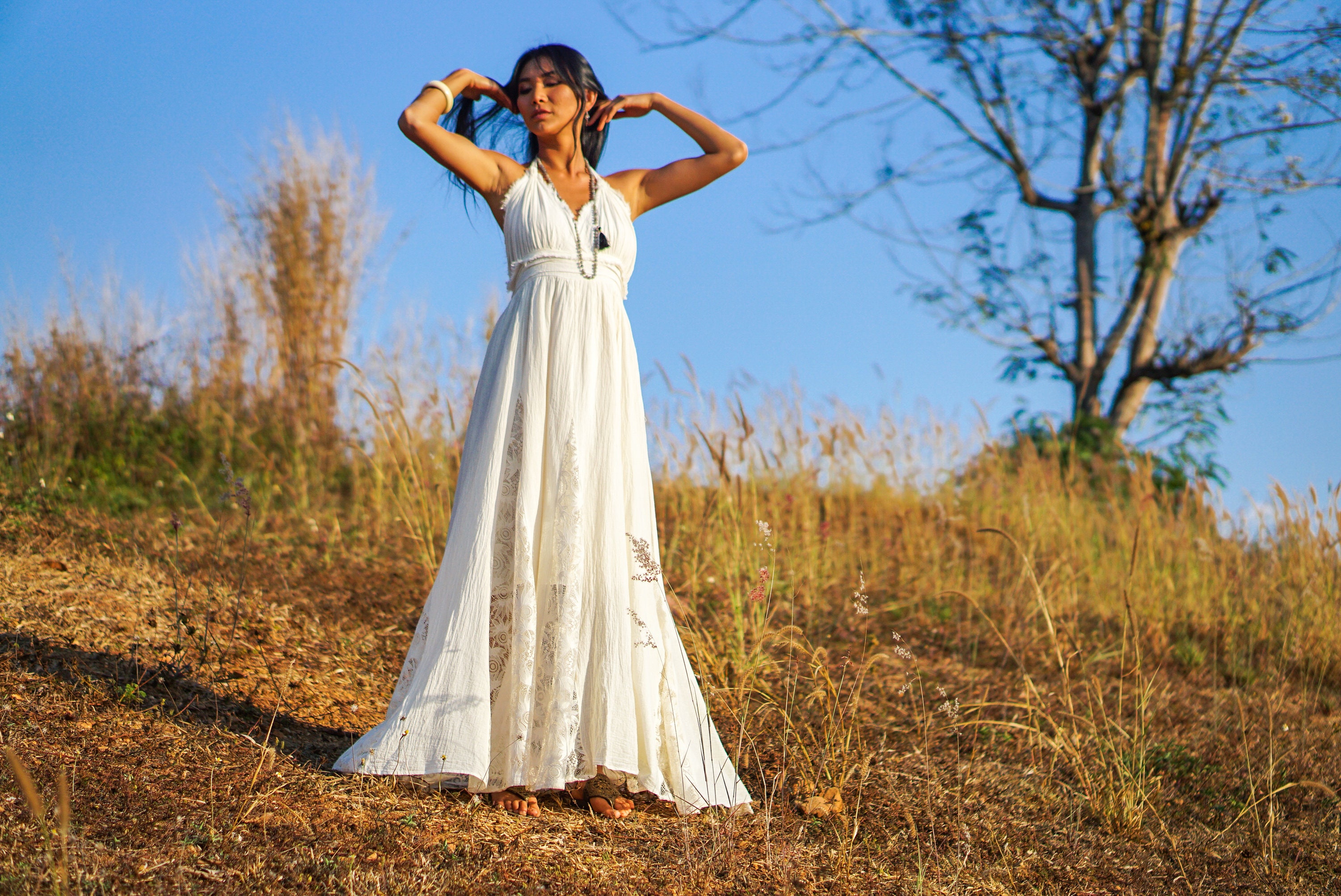 Casual white boho dress hot sale