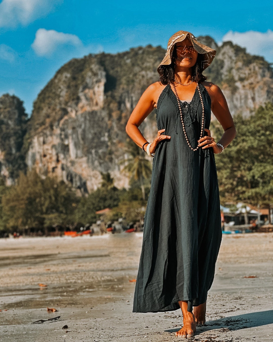 Black Dress Cotton Black Dress Long Black Dress Maxi Black Etsy