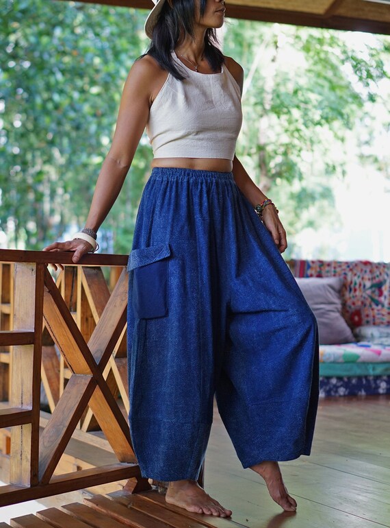 Pantalones azules holgados pantalones azules anchos para las | Etsy México