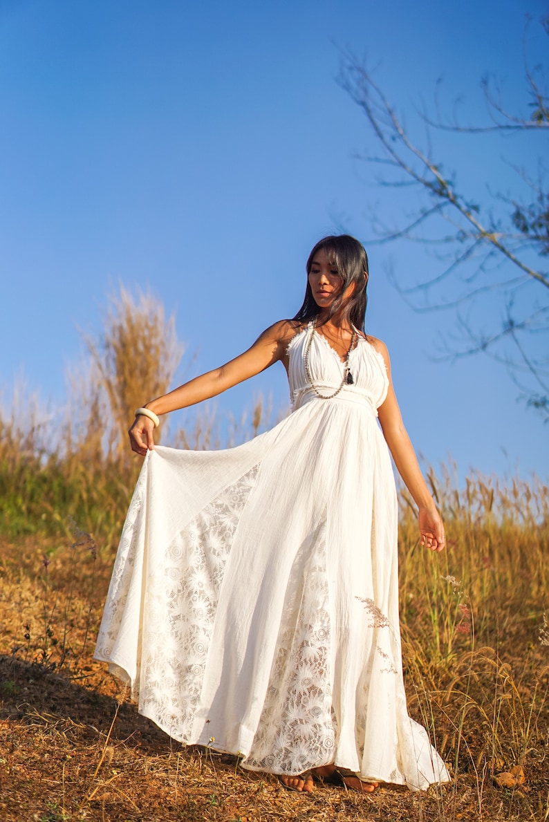 Boho-Kleid, böhmisches Kleid, Boho-Hochzeitskleid, böhmisches Hochzeitskleid, Frauen-Boho-Kleid, weißes Boho-Hochzeitskleid, Boho-Kleid Bild 6