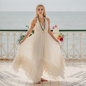 Summer Boho Dress, Ruffle Cotton Bohemian Dress, Sleeveless Boho Dress, Off White Cotton Dress, Strappy Open-Back Maxi Dress image 4
