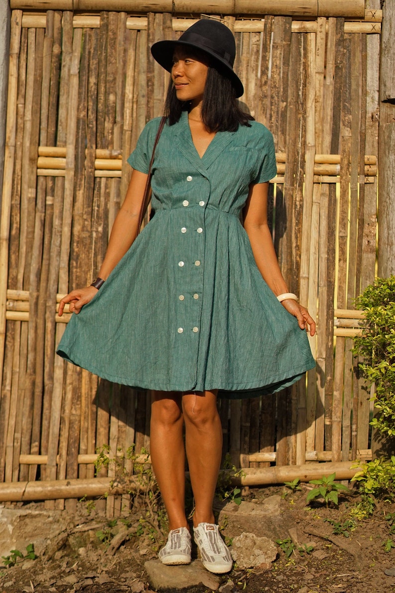 Linen Green Dress Linen Mini Dress Linen Vintage Dress Etsy