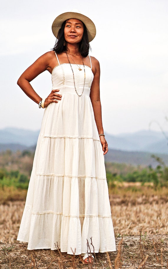 Cotton White Dress, Women Cotton Dress, Maxi Cotton Dress, Long