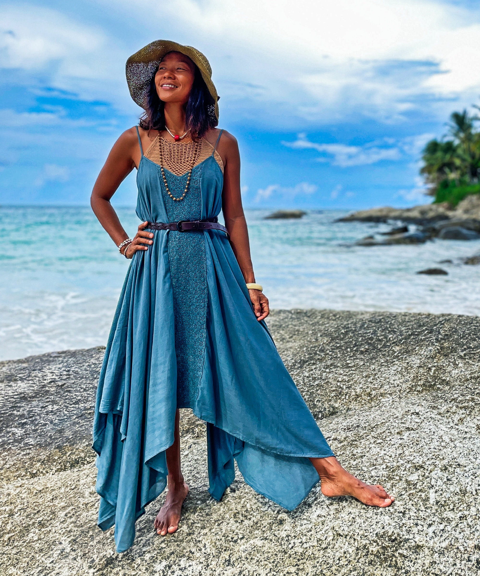 Blue Gray Dress, Long Cotton Dress, Maxi Cotton Dress, Blue Long Dress, Asymmetric Blue Dress, Asymmetric Cotton Dress, Blue Beach Dress