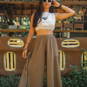 Weite Hose, Weiße Sommerhose, Boho-Hose, Lose Hose, Natürliche Kleidung, Strandhose, Palazzo-Hose, Hippie-Hose, ubergroße Hose, Baumwollhose