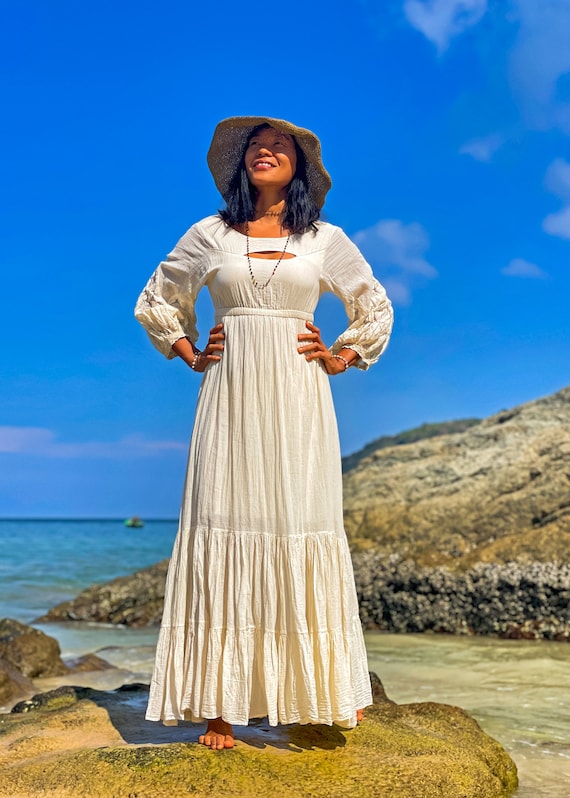 Vestido blanco largo, vestido de encaje blanco, vestido de manga larga  blanco, vestido blanco maxi, vestido blanco de boda, vestido blanco de  manga larga, vestido de encaje -  España