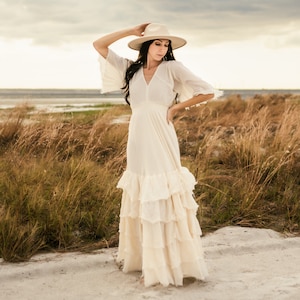 Long White Dress For Women, Ruffle Off White Maxi Dress, Summer Cotton Maxi Dress, Long Wedding Boho Dress, Maxi Bohemian Wedding Dress