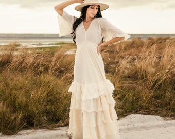 Long White Dress For Women, Ruffle Off White Maxi Dress, Summer Cotton Maxi Dress, Long Wedding Boho Dress, Maxi Bohemian Wedding Dress