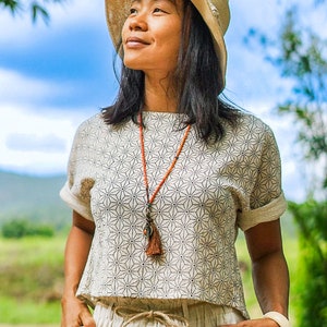 Losse crop top, geometrische top, top met bloemenpatroon, bohotop, witte zomertop, hippietop, damesblouse, katoenen top, bohotop, witte zomertop, hippietop, damesblouse, katoenen top, bohotop