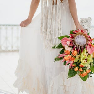 Summer Boho Dress, Ruffle Cotton Bohemian Dress, Sleeveless Boho Dress, Off White Cotton Dress, Strappy Open-Back Maxi Dress image 6