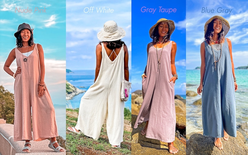 White Cotton Overalls — Loose Summer Jumpsuit, Sleeveless Wide-Leg One-Piece Outfit, Casual Boho Style Women, Pocket Off Minimalist Overall image 11