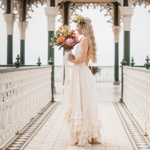 Summer Boho Dress, Ruffle Cotton Bohemian Dress, Sleeveless Boho Dress, Off White Cotton Dress, Strappy Open-Back Maxi Dress image 5