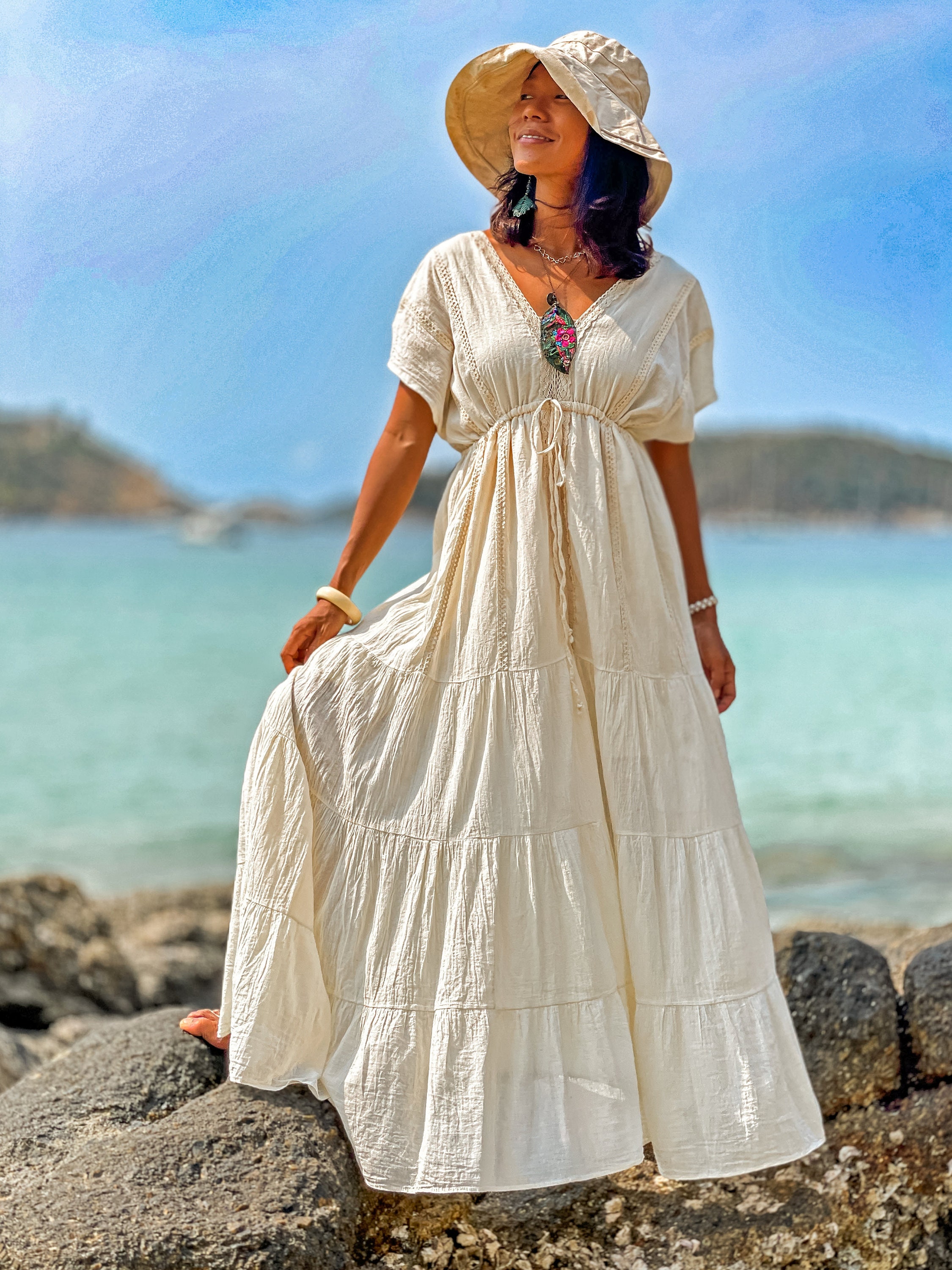 bohemian beach dress Elegant 2 Piece Set Dress Boho Summer Beach Dress Woman Photo Shoot Gowns Side Slit YEWEN YW220821 10 / Khaki