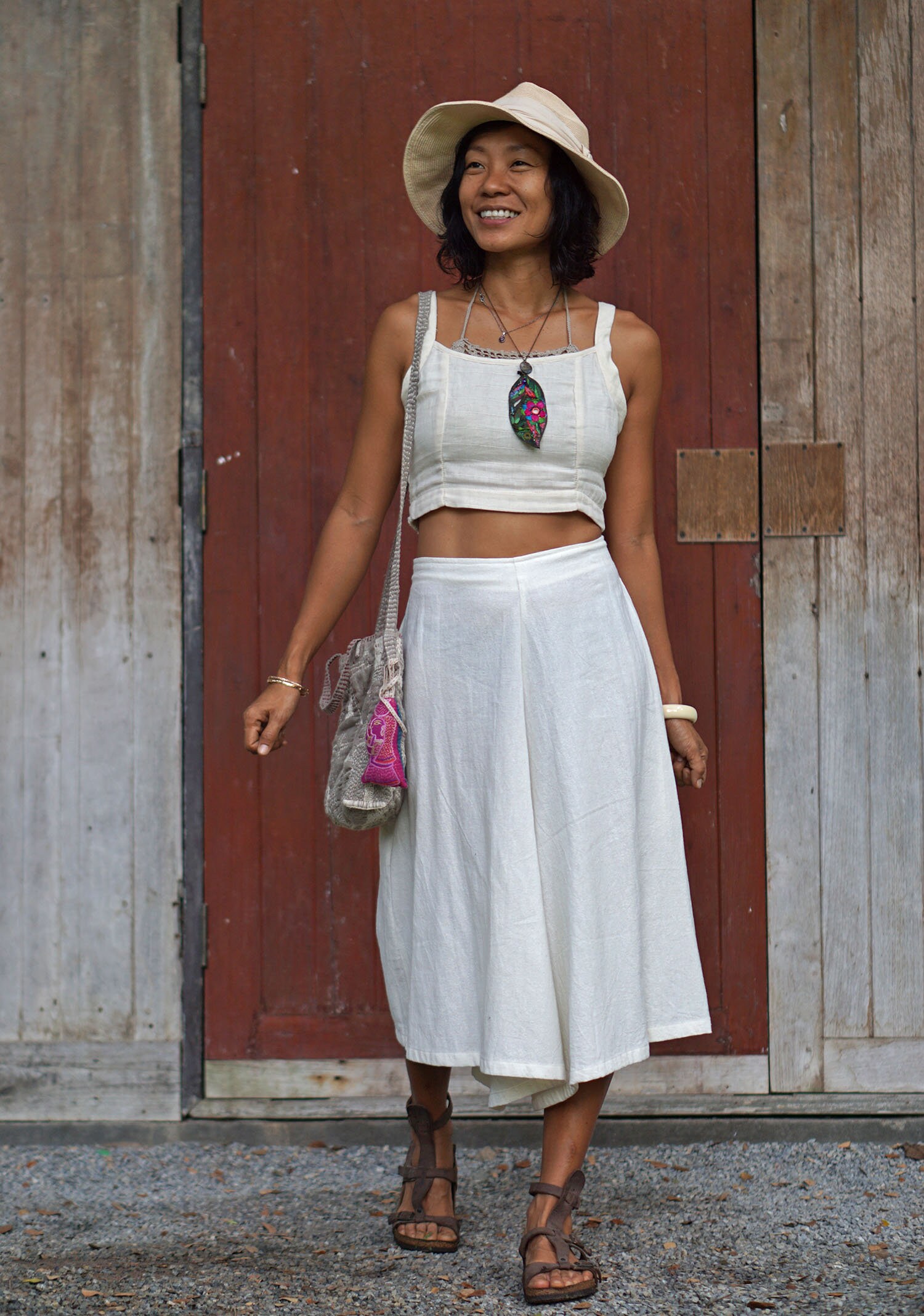 White Wide Leg Capri Pants for Women 